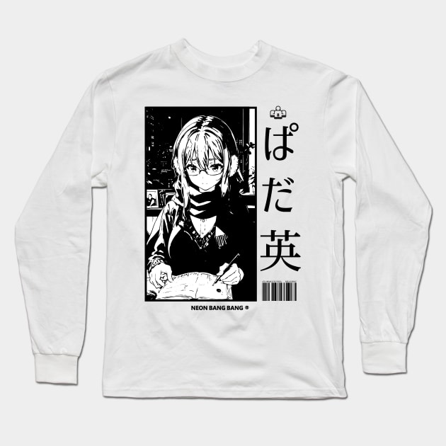 Lofi Study Manga Anime Girl Aesthetic Japan #3 Long Sleeve T-Shirt by Neon Bang Bang